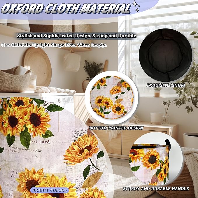 Vintage Sunflowers Laundry Basket Oxford Cloth Foldable Yellow Floral Laundry - Image 6