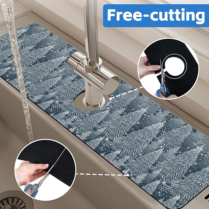 Christmas Forest Sink Faucet Absorbing Mat Pine Spruce Sink Splash Guard Faucet - Image 7