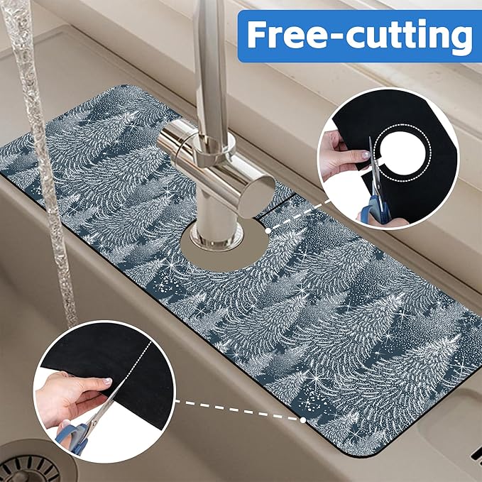 Christmas Forest Sink Faucet Absorbing Mat Pine Spruce Sink Splash Guard Faucet - Image 7