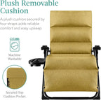 Best Choice Products Oversized Zero Gravity Chair, Folding Outdoor Patio Recliner, XL Anti Gravity Lounger w/Removable Cushion, Cup Holder, Side Tray, 350lb Capacity - Sunflower Yellow - Image 3