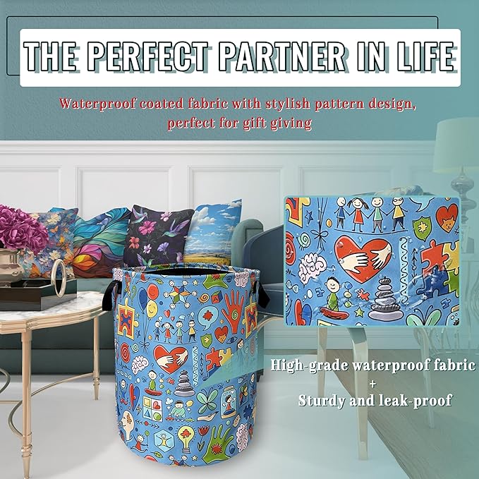 Autism Awareness Doodles Laundry Basket Foldable - Image 5