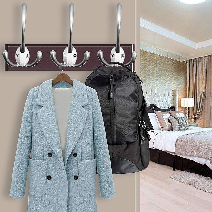 IBosins 6 Pack Big Heavy Duty Three Prongs Coat Hooks Wall Mounted - Image 6