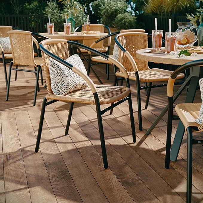Flash Furniture Lila 2 Pack Beige Rattan Indoor-Outdoor Restaurant Stack Chair - Image 6