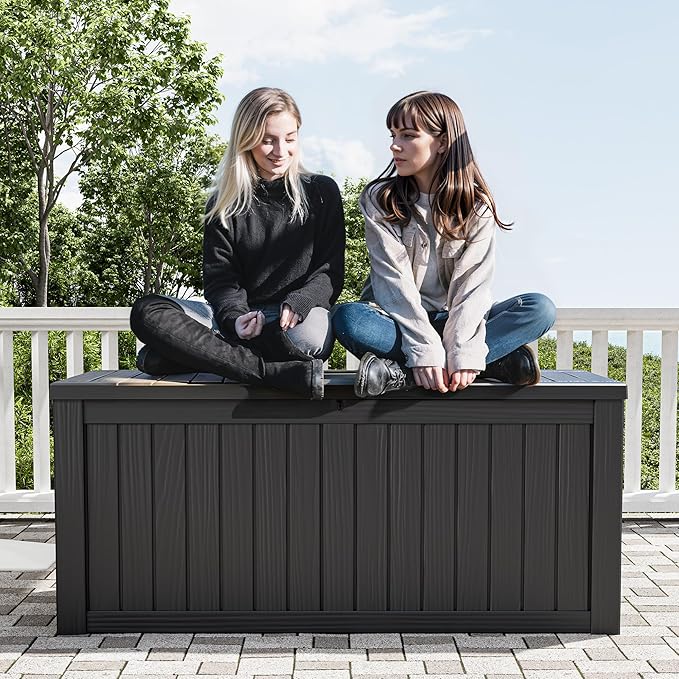 Outdoor Storage Box, Resin Deck Boxes Indoor and outdoor, Waterproof Storage Box Lockable Lid (Black,270 Gallon) - Image 4