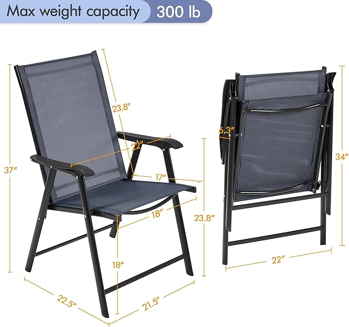 Yaheetech Outdoor Patio Chairs Set of 4, Portable Dining Chairs with Armrests for Camping, Lawn Yard Beach, Folding Outdoor Chairs 4-Pack with Metal Frame, Navy Blue - Image 3