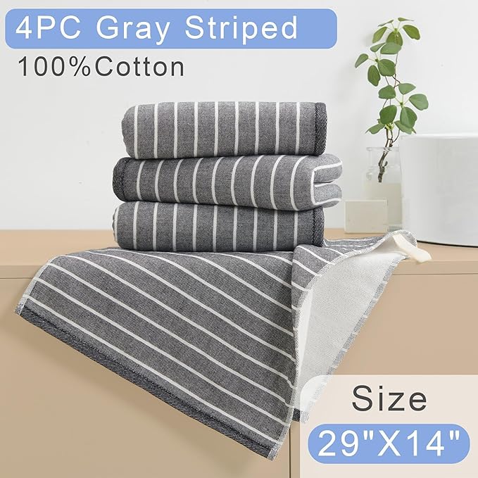 VOOVA & MOVAS 4-Piece Striped Cotton Hand Towels - Image 3