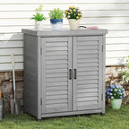 Outdoor Storage Cabinet & Potting Bench Table with Metal Top, Wooden Patio Furniture, Garden Workstation (Accent Grey, 36x31x17in) - Image 9