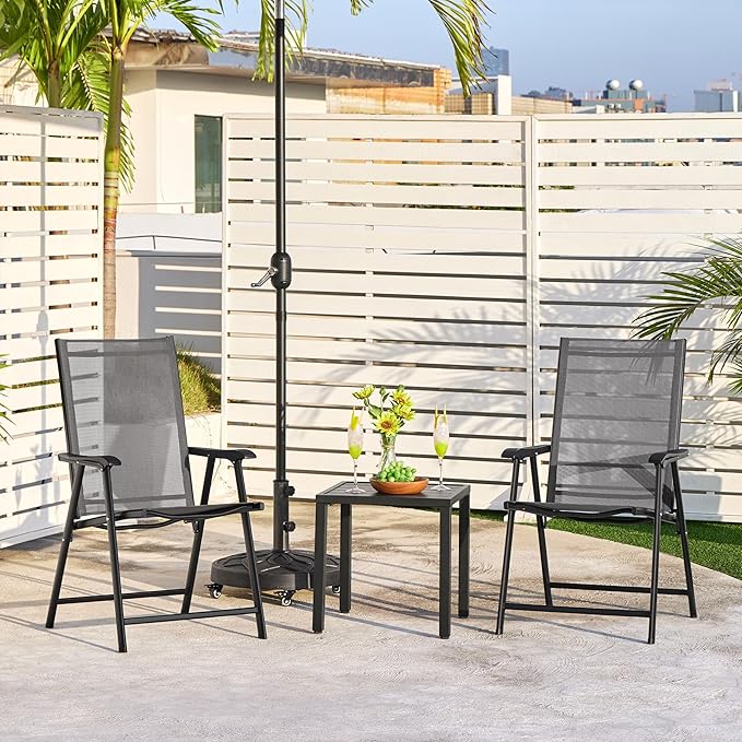 Yaheetech Patio Dining Chairs Set of 4 with Armrests, Outdoor Folding Chairs with Metal Frame and Backrest for Lawn, Garden, Yard and Poolside, Gray - Image 9