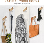 evory 6 Natural Wood Hooks for Wall, Rustic Wooden Coat Hooks Wall Mount - Image 4