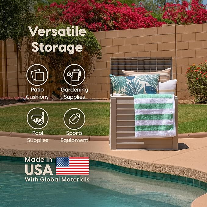 IRIS USA 35-Gallon Outdoor Deck Delivery Storage Box, Lockable & UV-Protected, Weather-Resistant Patio Storage for Cushions, Garden Tools & Packages, Waterproof Resin, Durable & Stylish Design - Beige - Image 7