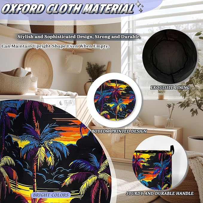 Colorful Palm Tree Laundry Basket Foldable Oxford Cloth Hawaii Laundry Hamper - Image 6