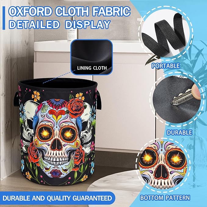 Sugar Skull Laundry Basket Skeleton Print Oxford Cloth Laundry Hamper - Image 2