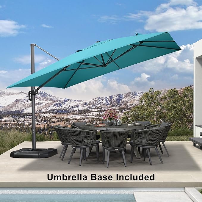 PURPLE LEAF 11.5' X 11.5' Telescopic Patio Umbrella with Base Included Lifting Cantilever Offset Square Large Umbrella for Pool Outdoor Patio Deck Garden Turquiose - Image 2