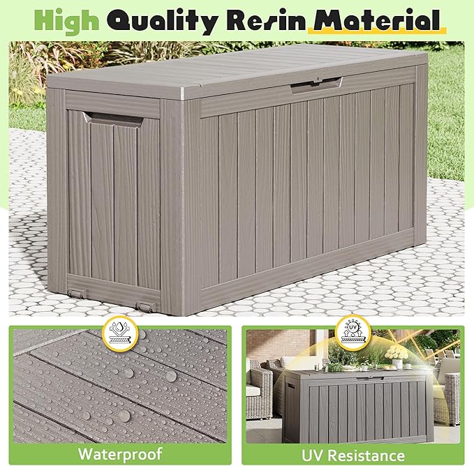 Outdoor Storage Box, Resin Deck Boxes Indoor and outdoor, Waterproof Storage Box Lockable Lid (Grey, 75 Gallon) - Image 3