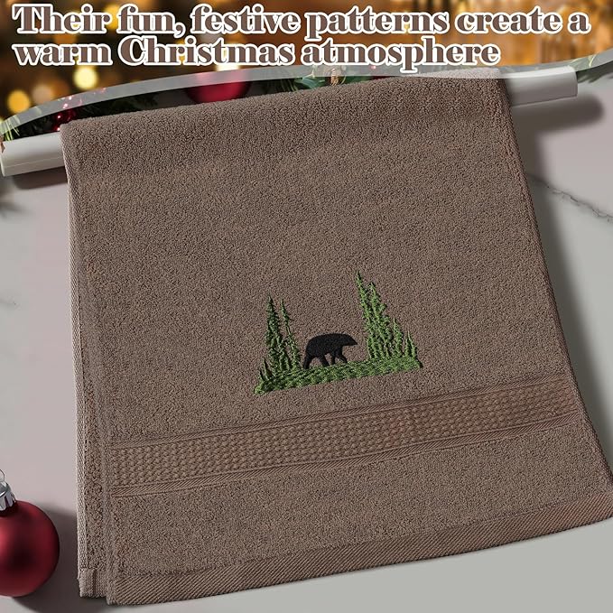 3 Pcs Farmhouse Cabin Bear Hand Towels Forest Moose Deer Embroidered Rustic - Image 3