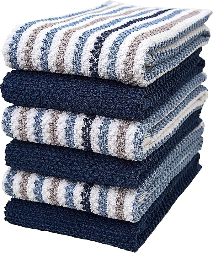 Premium Kitchen Towels | Large Cotton Kitchen Hand Towels | Popcorn Striped by BumbleTowels