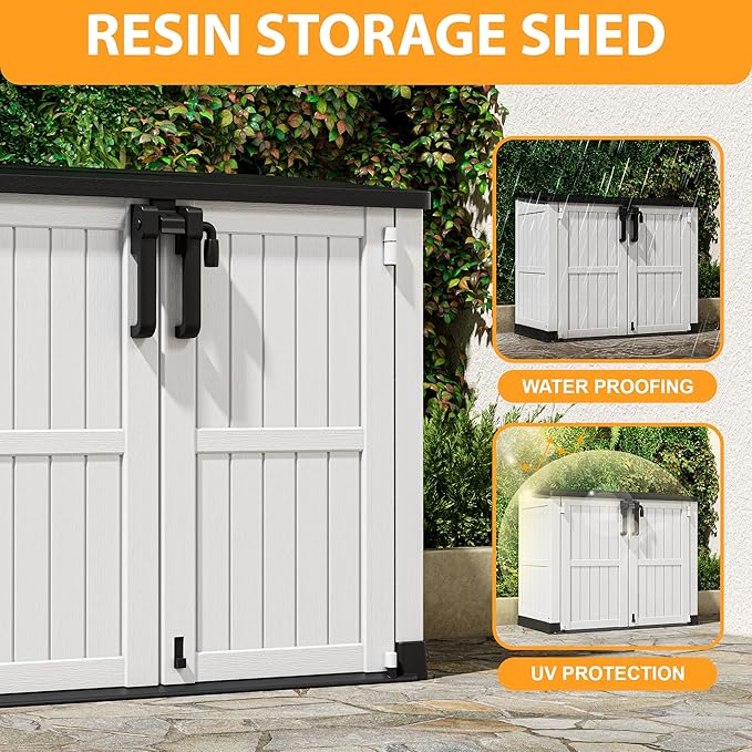 LHBcraft Outdoor Storage Cabinet 36 Cu Ft with Lockable Doors, Portable Horizontal Resin Storage Shed - Easy to Assemble, Waterproof Small Storage Shed with Floor - Image 3