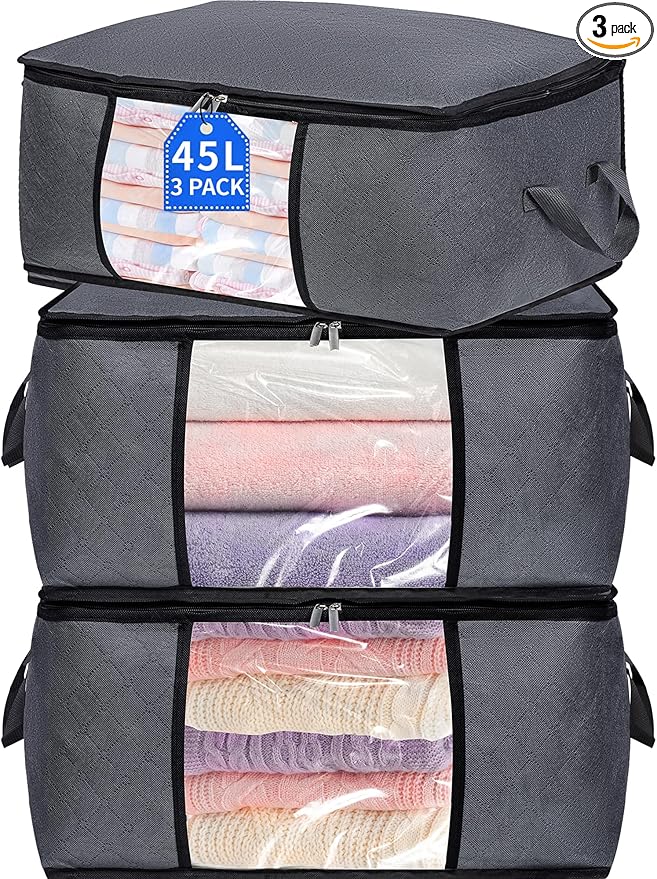 3 Pack Storage Bags, 45L Foldable Clothes Storage Bins by BiCINE