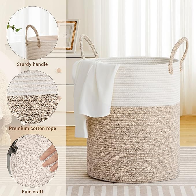 Tall Laundry Basket with Handles, 88L Portable Dirty Clothes Hamper, Boho - Image 2