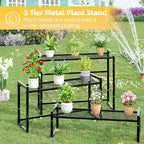 Simple Trending 3 Tier Metal Plant Stand Outdoor Indoor Waterproof, Stackable Heavy Duty Tall Plant Shelf Flower Pot Holder for Garden, Display Rack, Black - Image 4