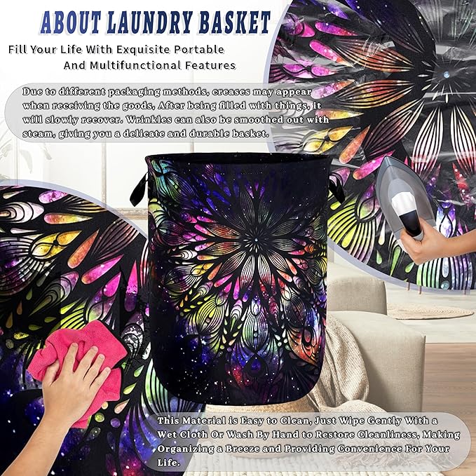 Personalize Mandala Laundry Basket Oxford Cloth Foldable Galaxy Laundry Hamper - Image 8