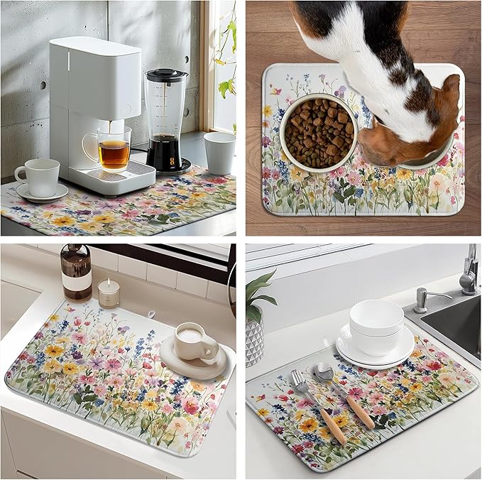 Spring Floral Dish Drying Mat for Kitchen Counter Summer Colorful Flower - Image 7