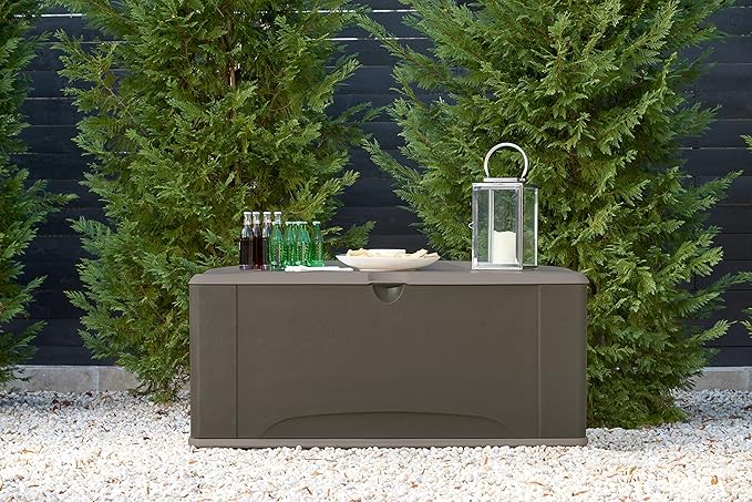 Rubbermaid Extra Large Resin Outdoor Storage Deck Box with Seat (120 Gal), Weather Resistant, Brown, Deck Organization for Home/Backyard/Pool Chemicals/Toys/Garden Tools/Porch/Patio Cushions - Image 8