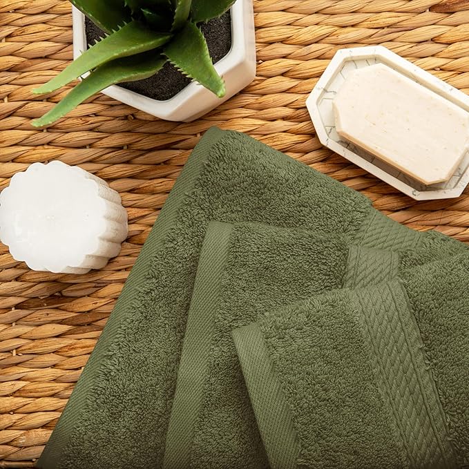 Superior Egyptian Cotton Solid Towel Set, Washcloths 13” x 13”, Hand Towels 20” - Image 4