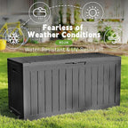 ROJIK Outdoor Storage Housing Deck Box - Waterproof Patio Furniture, Garden Tools, Cushions, Pool Accessories Storage Bench with Lockable Lid and Side Handles (Black 76 Gal) - Image 6