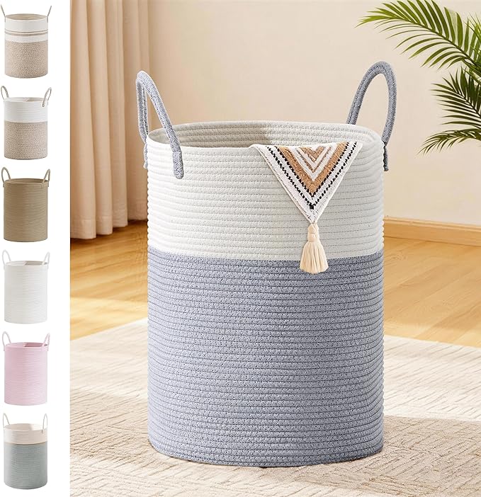 Tall Laundry Basket with Handles, 58L Portable Dirty Clothes Hamper, Boho by SunNewt