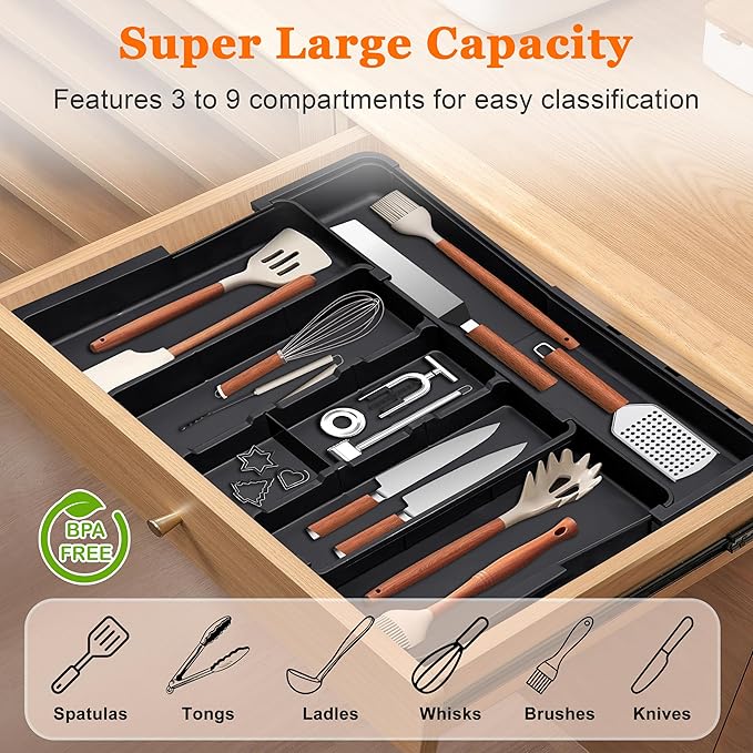 Large Utensil Drawer Organizer Expandable Silverware Organizer - Image 3