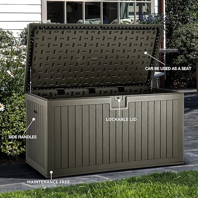 YITAHOME XXL 230 Gallon Large Deck Box,Outdoor Storage for Patio Furniture Cushions,Garden Tools with Flexible Divider,Waterproof,Lockable (Light Brown) - Image 4