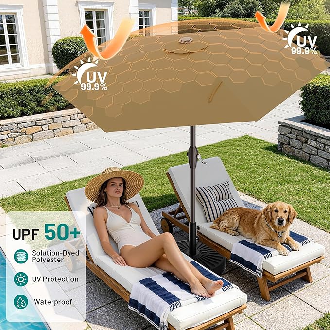AreShark 7.5FT Patio Umbrella Table Market Umbrella with 6 Sturdy Ribs, Button Tilt/Crank, Heavy-Duty Outdoor Umbrellas for Pool, Deck, Garden and Backyard, Khaki - Image 7