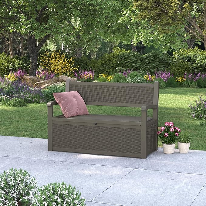 80 Gallon Outdoor Storage Box, Resin Patio Furniture with Armrest, Lockable Deck Box with Waterproof and UV Resistant for Patio Cushions, Garden Tools and Pool Supplies, Grey - Image 8