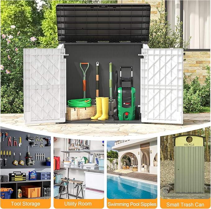 LHBcraft Outdoor Storage Cabinet 36 Cu Ft with Lockable Doors, Portable Horizontal Resin Storage Shed - Easy to Assemble, Waterproof Small Storage Shed with Floor - Image 6