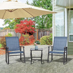 Vongrasig 3 Piece Outdoor Rocking Bistro Set, Textilene Fabric Small Patio Furniture Set, Front Porch Rocker Chairs Conversation Set with Glass Table for Lawn, Garden, Balcony, Poolside (Denim Blue) - Image 9