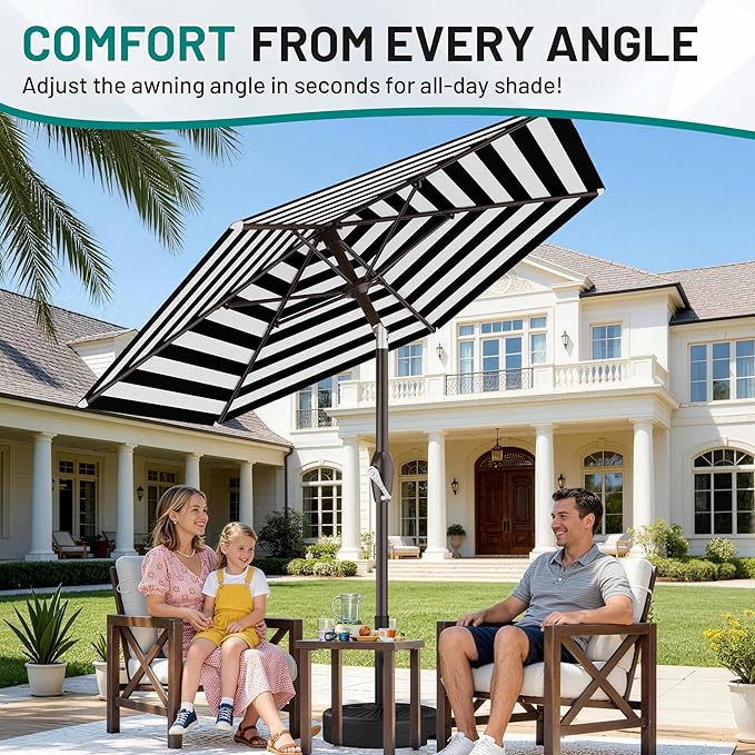 AreShark 7.5FT Patio Umbrella Table Market Umbrella with 6 Sturdy Ribs, Button Tilt/Crank, Heavy-Duty Outdoor Umbrellas for Pool, Deck, Garden and Backyard, Black & White Stripe - Image 3
