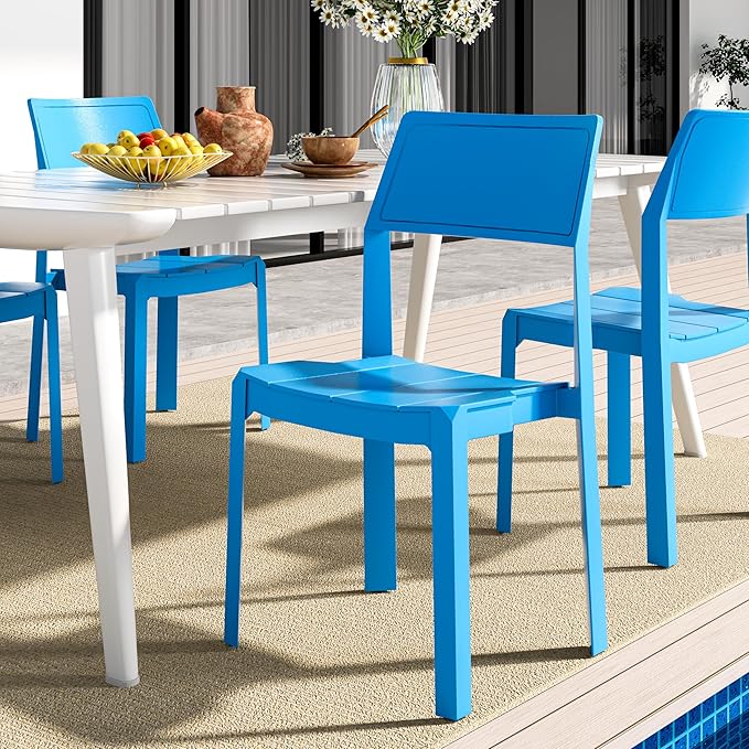 VECELO 4 Pack Stackable Dining Chairs, Plastic Patio Chairs for Indoor Outdoor Use in Kitchen, Poolside, No Assembly, Matte Blue - Image 8