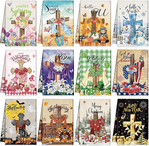 12 Pcs Seasonal Kitchen Towels Set by FuWeave