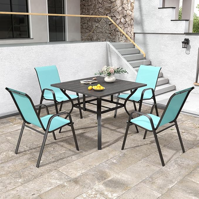 Patio Chairs Set of 4, Stackable Outdoor Dining Chairs for All Weather Textilene Fabric & Metal Frame, Outdoor Chairs Set for Backyard Deck Garden - Image 3