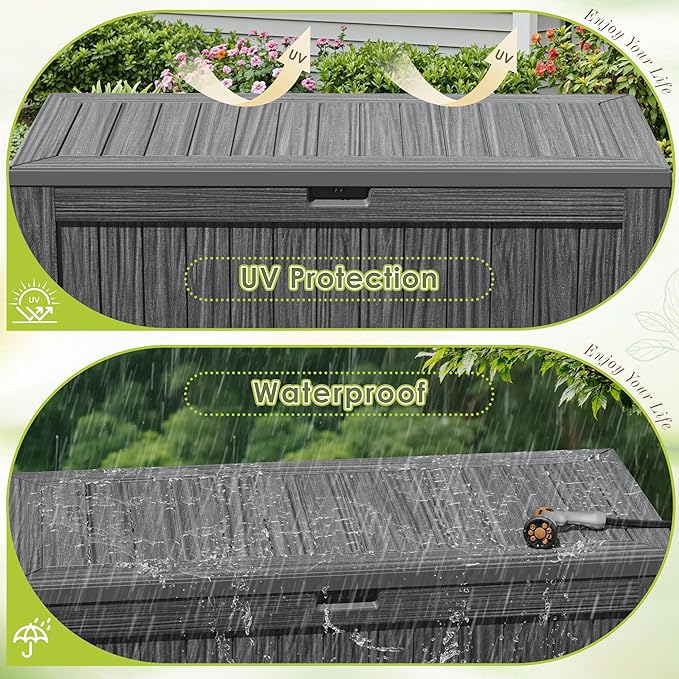 Devoko 125 Gallon Outdoor Storage Box, Waterproof Resin Deck Box for Patio Furniture, Lockable Container for Garden Cushions & Pool Supplies (Gray, 125 Gallon) - Image 5