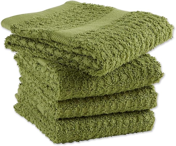 DII Basic Terry Collection Waffle Dishtowel Set, Solid Antique Green, 4 Piece - Image 3