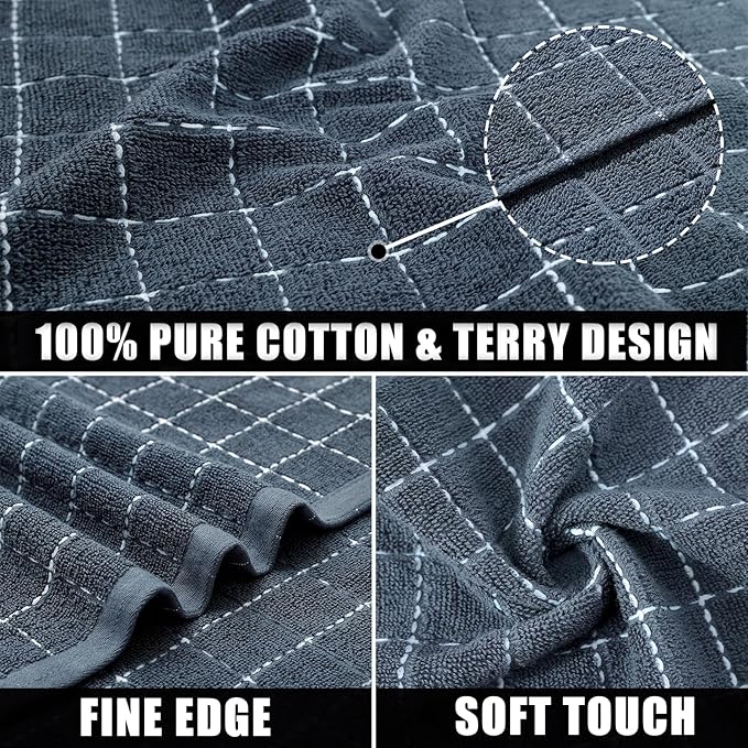 Mordimy 100% Cotton Terry Cloth Dish Cloths, Soft and Absorbent Checkered Dish - Image 3