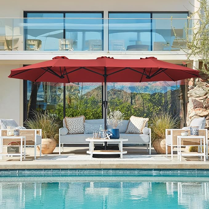 SUPERJARE 13FT Outdoor Umbrella for Patio, Double sided Pool Umbrellas with Fade Resistant Canopy, Large Table Umbrella for Deck, Market, Backyard - Burgundy - Image 6