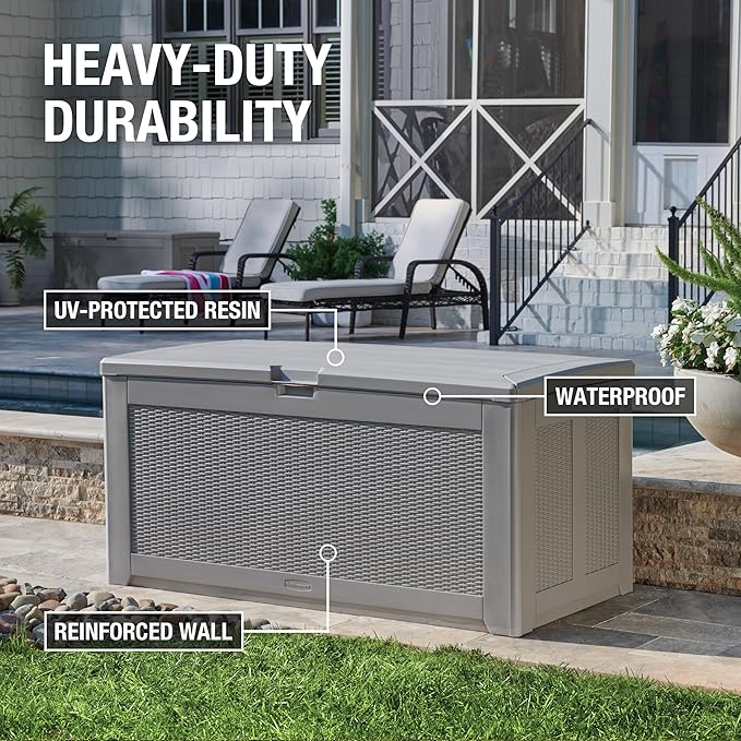 Rubbermaid Extra Large Resin Outdoor Storage Deck Box (134 Gal), Weather Resistant, Gray, Deck Organization for Home/Backyard/Pool Chemicals/Toys/Garden Tools/Porch/Patio Cushions - Image 3