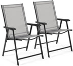 Yaheetech Patio Dining Chairs Set of 2 with Armrests, Outdoor Folding Chairs with Metal Frame and Backrest for Lawn, Garden, Yard and Poolside, Gray by Yaheetech