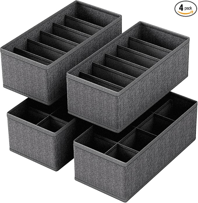 4 PACK Sock Underwear Drawer Organizer Dividers, Collapsible Cabinet Closet by FAMALAHEE