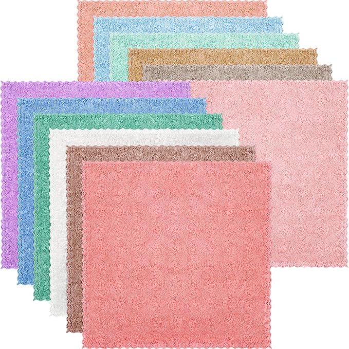 Syhood 12 Pieces Face Wash Cloth 12 x 12 in Makeup Remover Cloths Towel Coral - Image 6