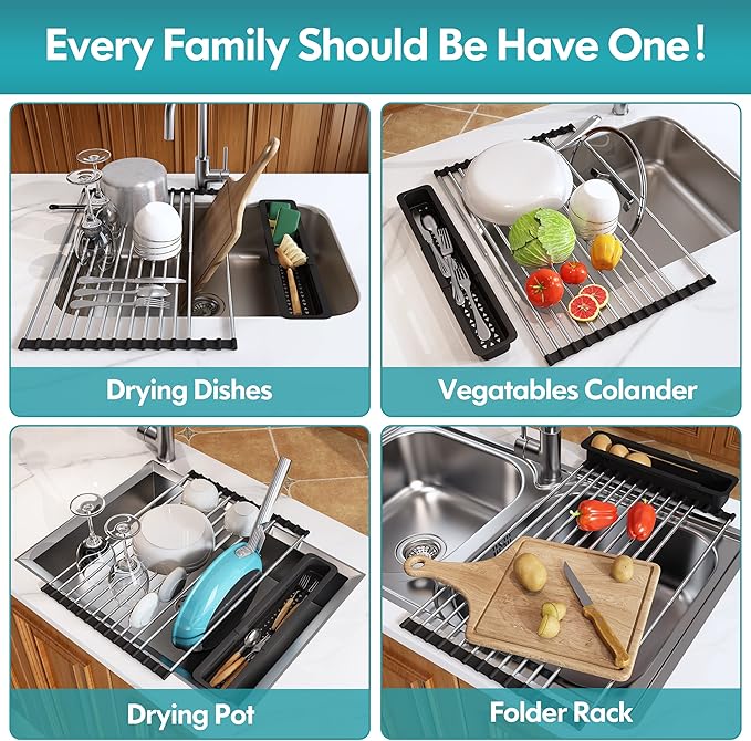JASIWAY Roll Up Dish Drying Rack, Expandable Stainless Steel Portable Over The - Image 4