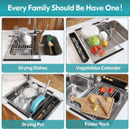 JASIWAY Roll Up Dish Drying Rack, Expandable Stainless Steel Portable Over The - Image 4
